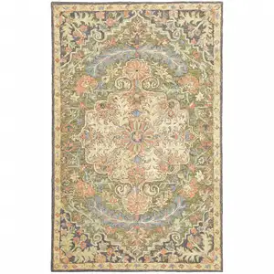 Photo of Blue Green Clay And Gold Oriental Tufted Handmade Stain Resistant Area Rug