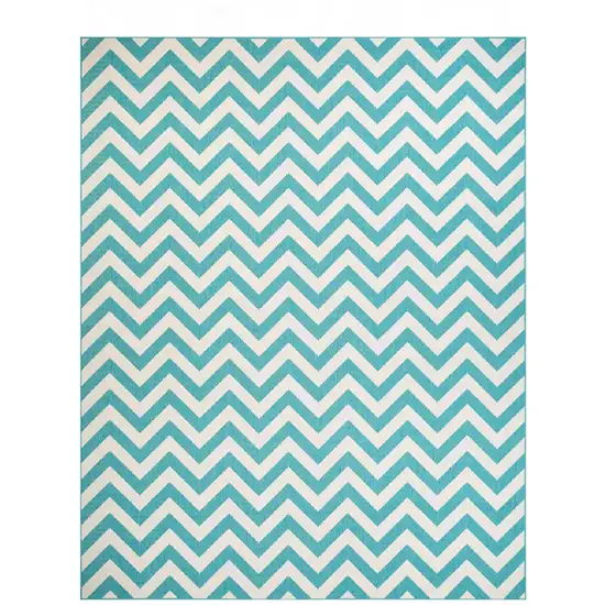 Blue-Green/Cream Chevron Stain Resistant Indoor Outdoor Area Rug Photo 1