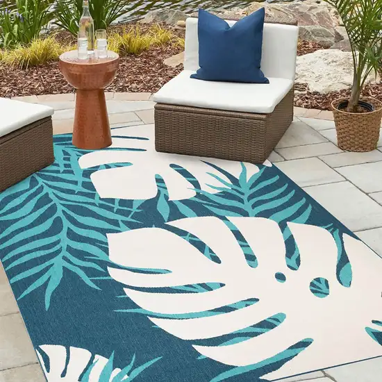 Blue Green Cream Geometric Stain Resistant Indoor Outdoor Area Rug Photo 5