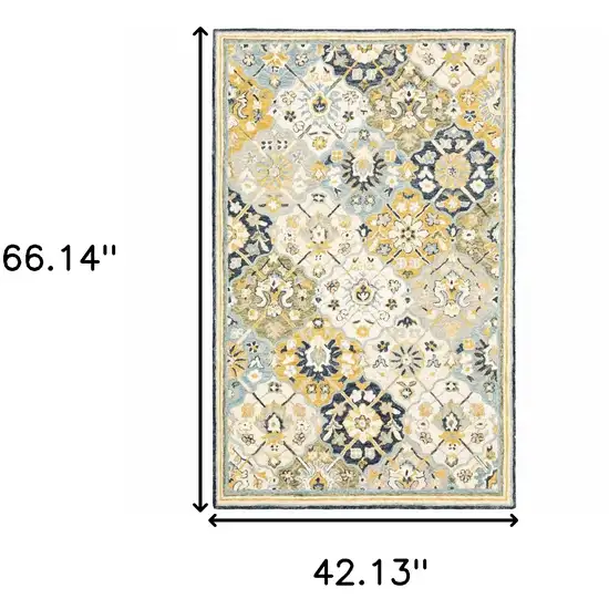 Blue Green Gold Navy And Ivory Geometric Tufted Handmade Stain Resistant Area Rug Photo 7