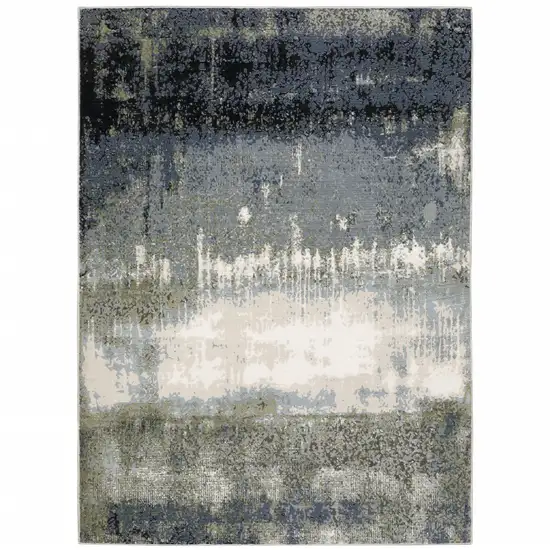 Blue Green Grey And Beige Abstract Power Loom Stain Resistant Area Rug Photo 1