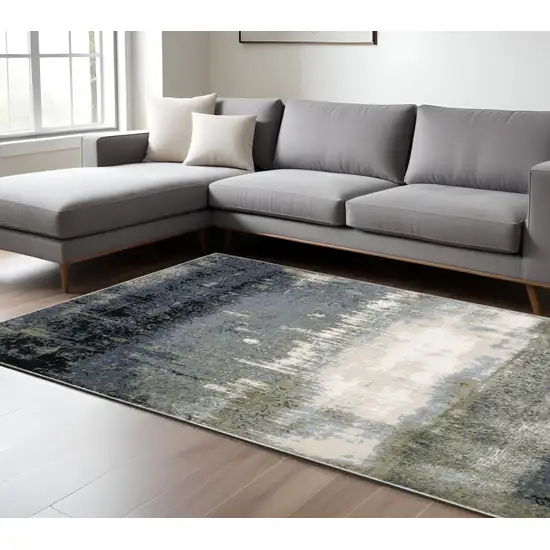 Gray and Ivory Abstract Power Loom Area Rug Photo 1