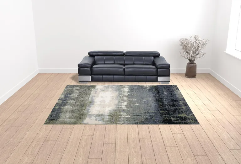 Blue Green Grey And Beige Abstract Power Loom Stain Resistant Area Rug Photo 2