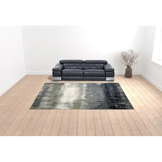 Blue Green Grey And Beige Abstract Power Loom Stain Resistant Area Rug Photo 2