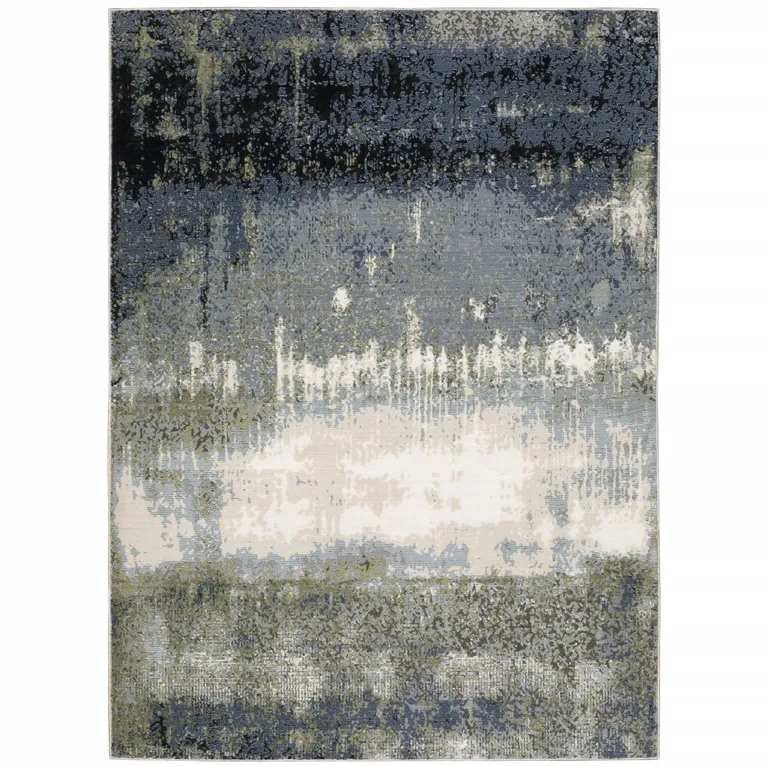 Blue Green Grey And Beige Abstract Power Loom Stain Resistant Area Rug Photo 1