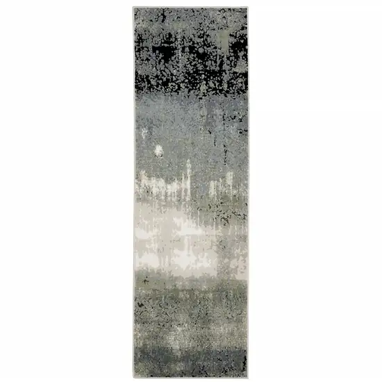 Blue Green Grey And Beige Abstract Power Loom Stain Resistant Runner Rug Photo 1