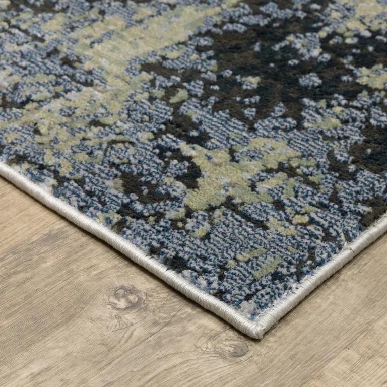 Blue Green Grey And Beige Abstract Power Loom Stain Resistant Runner Rug Photo 3