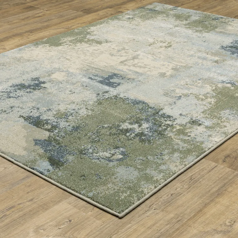 Blue Green Grey And Ivory Abstract Power Loom Stain Resistant Area Rug Photo 4