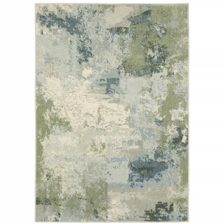 Blue Green Grey And Ivory Abstract Power Loom Stain Resistant Area Rug Photo 1