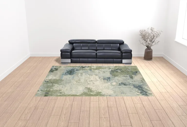 Blue Green Grey And Ivory Abstract Power Loom Stain Resistant Area Rug Photo 2