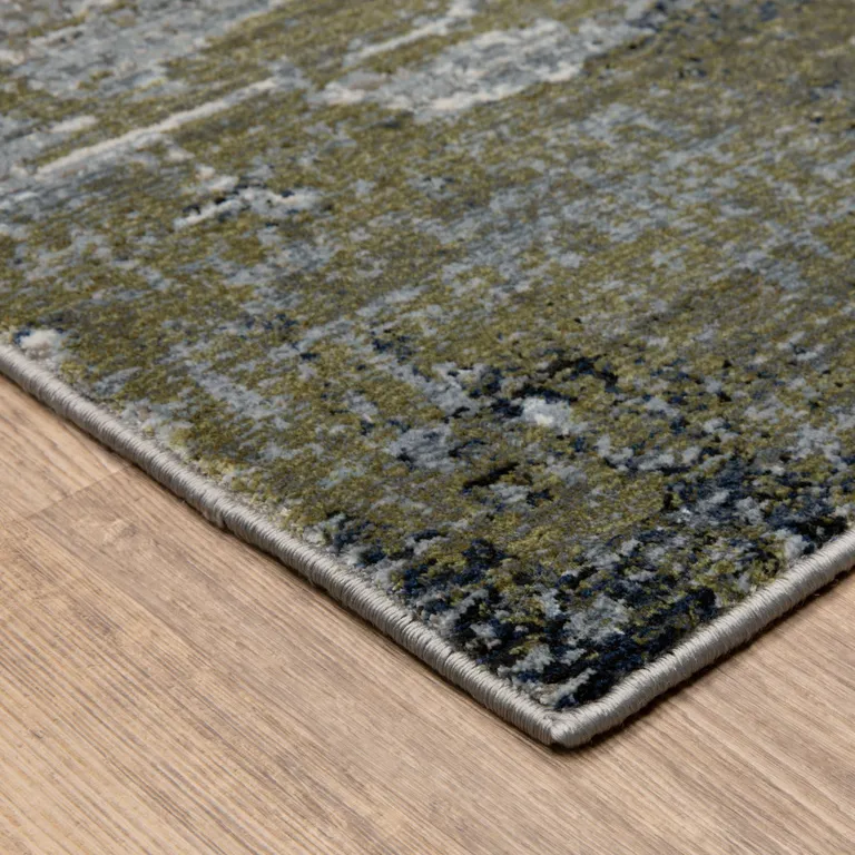 Blue Green Grey Brown And Beige Abstract Power Loom Stain Resistant Runner Rug Photo 4