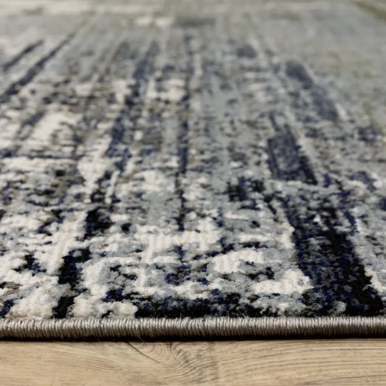 Blue Green Grey Brown And Beige Abstract Power Loom Stain Resistant Runner Rug Photo 5