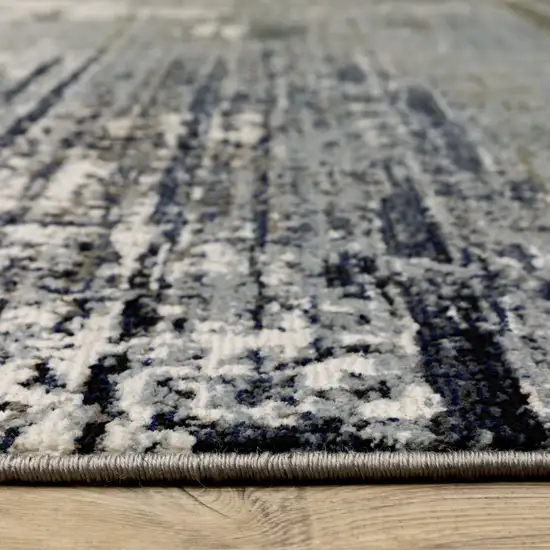 Blue Green Grey Brown And Beige Abstract Power Loom Stain Resistant Runner Rug Photo 5