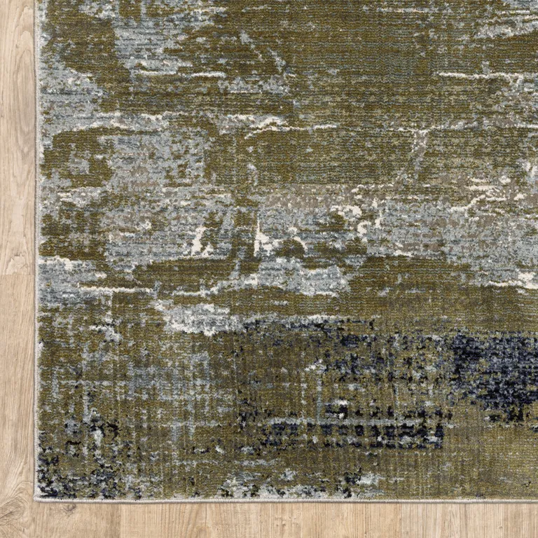 Blue Green Grey Brown And Beige Abstract Power Loom Stain Resistant Runner Rug Photo 3