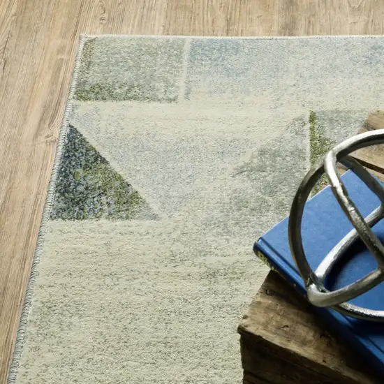 Blue Green Grey Gold And Ivory Geometric Power Loom Stain Resistant Area Rug Photo 6