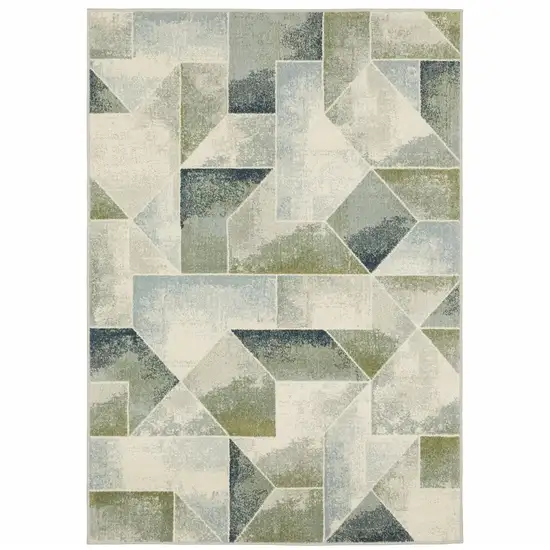 Blue Green Grey Gold And Ivory Geometric Power Loom Stain Resistant Area Rug Photo 1