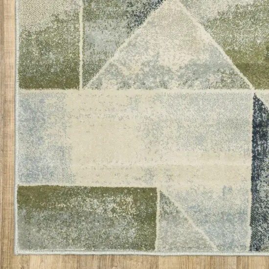 Blue Green Grey Gold And Ivory Geometric Power Loom Stain Resistant Area Rug Photo 8