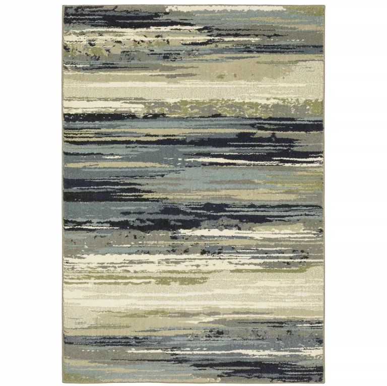 Blue Green Grey Light Blue And Beige Abstract Power Loom Stain Resistant Area Rug Photo 1