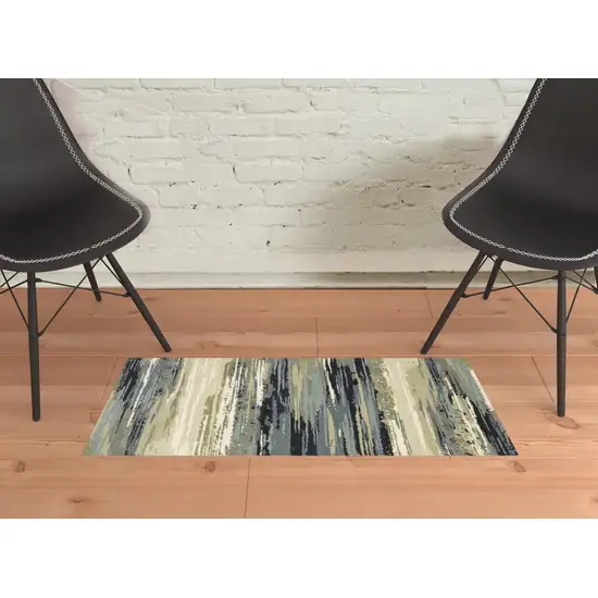 Blue Green Grey Light Blue And Beige Abstract Power Loom Stain Resistant Area Rug Photo 2