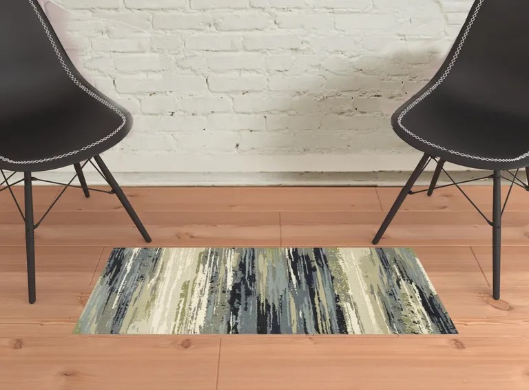 Blue Green Grey Light Blue And Beige Abstract Power Loom Stain Resistant Area Rug Photo 2