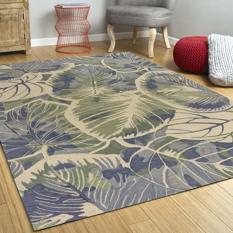 Blue Green Hand Tufted Caladium Indoor Area Rug Photo 4