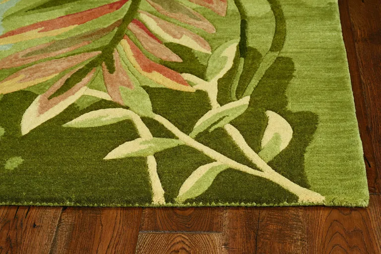 Blue Green Hand Tufted Tropical Plant Indoor Area Rug Photo 2