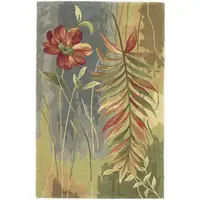Photo of Blue Green Hand Tufted Tropical Plant Indoor Area Rug