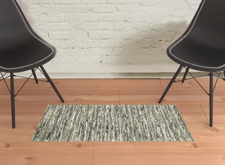 Blue Green Light Blue Grey And Ivory Abstract Power Loom Stain Resistant Area Rug Photo 2