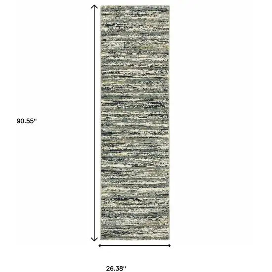 Blue Green Light Blue Grey And Ivory Abstract Power Loom Stain Resistant Runner Rug Photo 10