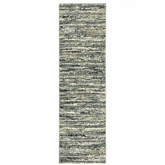 Blue Green Light Blue Grey And Ivory Abstract Power Loom Stain Resistant Runner Rug Photo 1