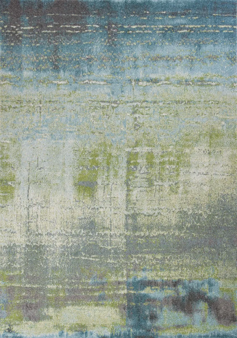 Blue Green Machine Woven Abstract Brushstroke Indoor Area Rug Photo 1