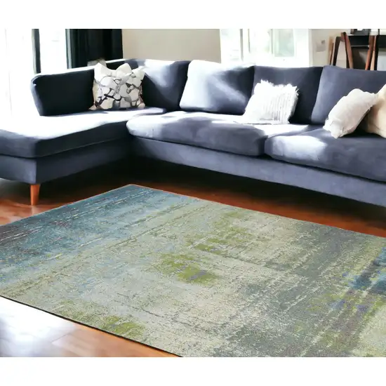 7'X10' Blue Green Machine Woven Abstract Brushstroke Indoor Area Rug Photo 1