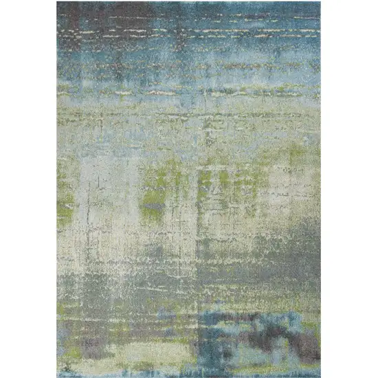 7'X10' Blue Green Machine Woven Abstract Brushstroke Indoor Area Rug Photo 1