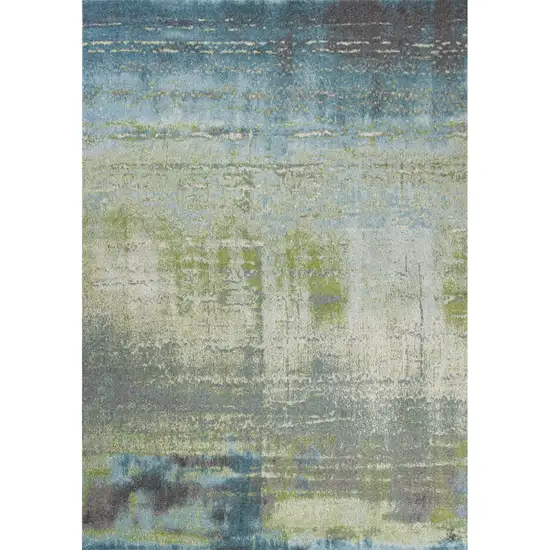 3'X5' Blue Green Machine Woven Abstract Brushstroke Indoor Area Rug Photo 2