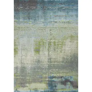 Photo of Blue Green Machine Woven Abstract Brushstroke Indoor Area Rug