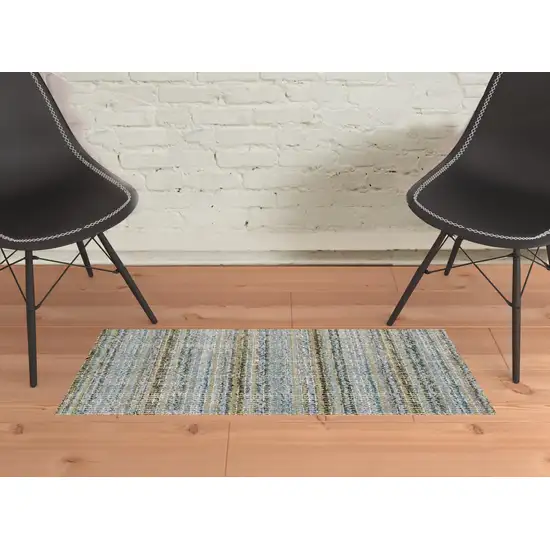 Blue Green Teal And Grey Abstract Power Loom Stain Resistant Area Rug Photo 3