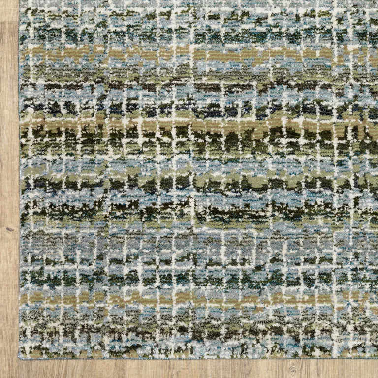 Blue Green Teal And Grey Abstract Power Loom Stain Resistant Area Rug Photo 2