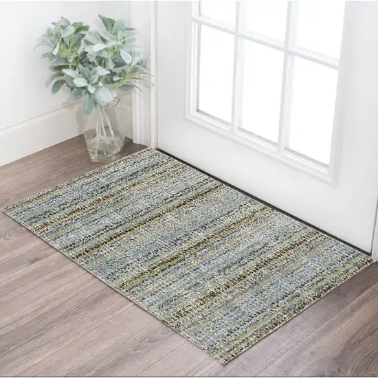 Blue and Ivory Abstract Power Loom Area Rug Photo 1