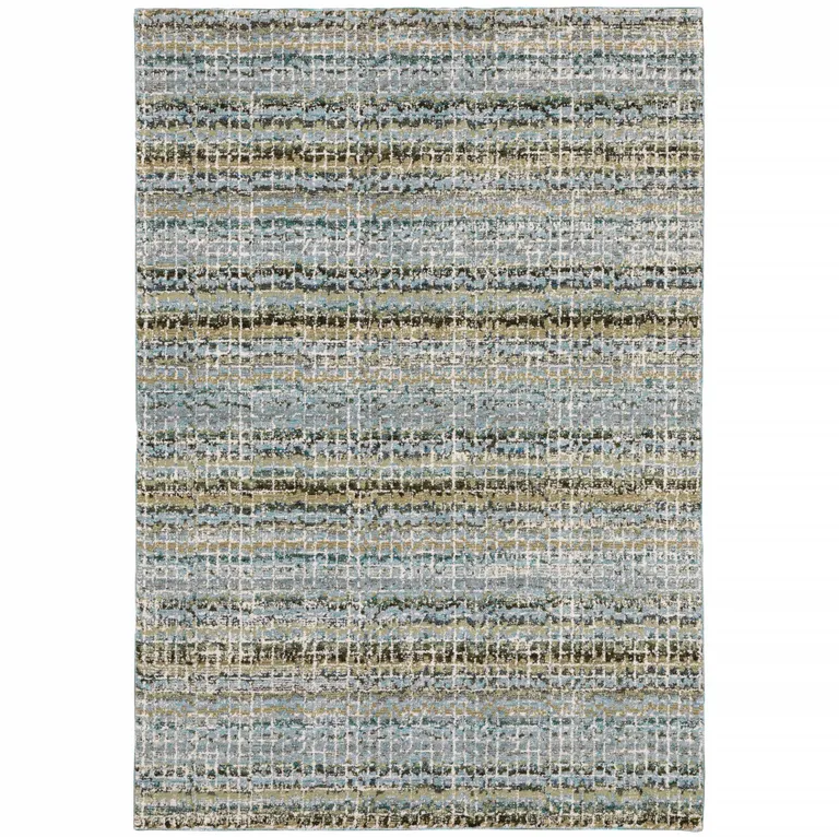 Blue Green Teal And Grey Abstract Power Loom Stain Resistant Area Rug Photo 1