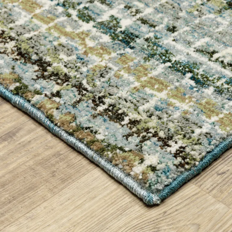 Blue Green Teal And Grey Abstract Power Loom Stain Resistant Area Rug Photo 5