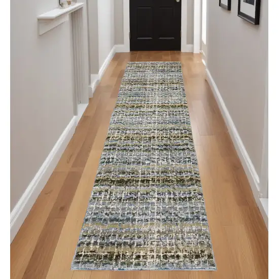 Blue and Ivory Abstract Power Loom Runner Rug Photo 1