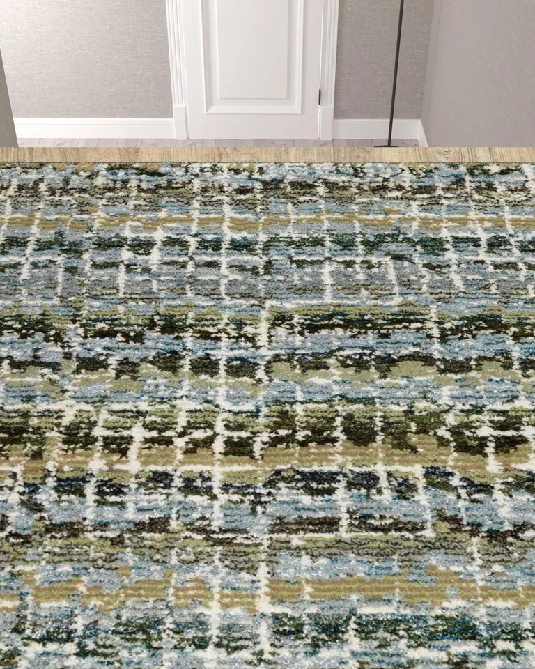 Blue Green Teal And Grey Abstract Power Loom Stain Resistant Runner Rug Photo 2