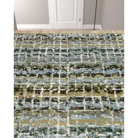 Blue Green Teal And Grey Abstract Power Loom Stain Resistant Runner Rug Photo 3