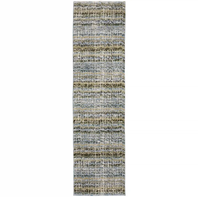 Blue Green Teal And Grey Abstract Power Loom Stain Resistant Runner Rug Photo 1