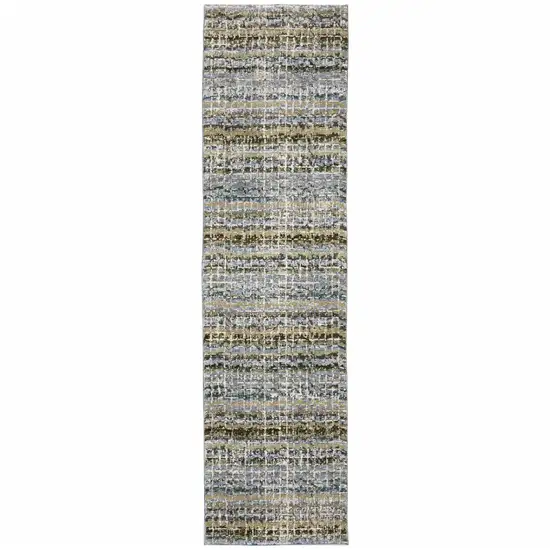 Blue Green Teal And Grey Abstract Power Loom Stain Resistant Runner Rug Photo 2