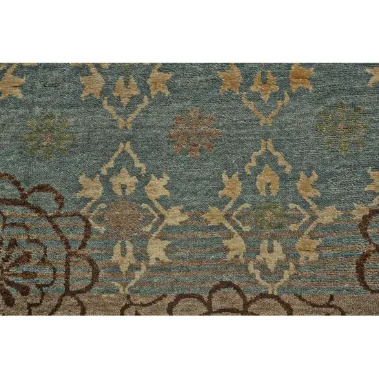 Blue Green and Brown Floral Hand Knotted Area Rug Photo 4