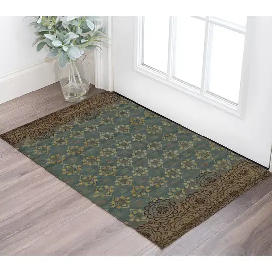 Blue Green and Brown Floral Hand Knotted Area Rug Photo 1