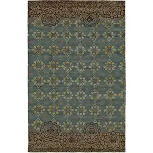 Photo of Blue Green and Brown Floral Hand Knotted Area Rug