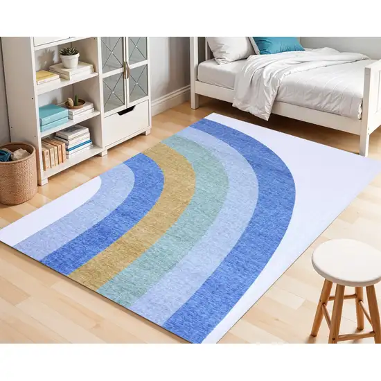 Blue Green and Orange Juvenile Rainbows Youthful Area Rug Photo 3