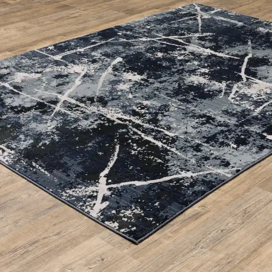 Blue Grey And Beige Abstract Power Loom Stain Resistant Area Rug Photo 6